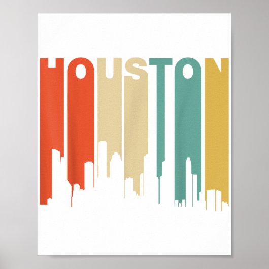 Retro Style Houston Texas Skyline van 1970 Poster (Voorkant)