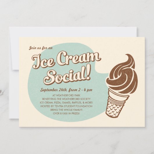 Retro Style Ice Cream Social Invitations Kaart (Voorkant)