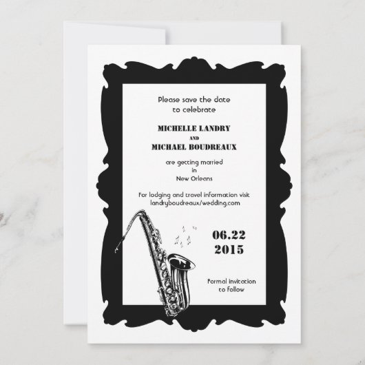 Retro Style Jazz Save the Date Black White 2 Kaart (Achterkant)
