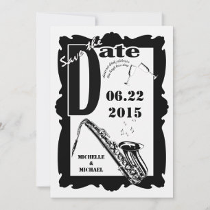 Retro Style Jazz Save the Date Black White 2 Kaart