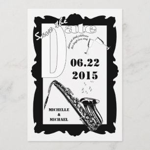 Retro Style Jazz Save the Date Black White Kaart