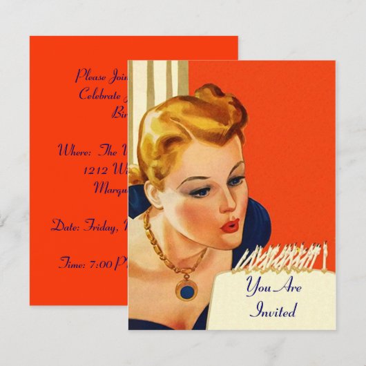 Retro Style - Lady's Birthday Party Invitation Kaart (Voorkant / Achterkant)
