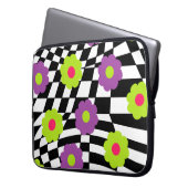 Retro Style Laptop Hoesje met cheques en bloemen Laptop Sleeve (Voorkant Links)