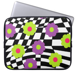 Retro Style Laptop Hoesje met cheques en bloemen Sleeve