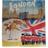 Retro Style London England Waterverf Art Douchegordijn (Voorkant)