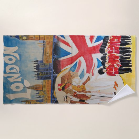 Retro Style London England Waterverf Art Strandlaken (Voorkant)