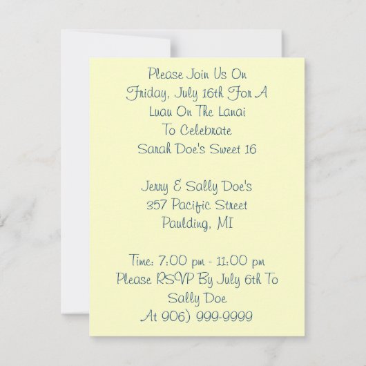 Retro Style Luau Pool Party Grass Skirt Invitation Kaart (Achterkant)