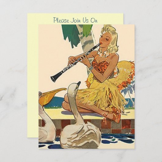 Retro Style Luau Pool Party Grass Skirt Invitation Kaart (Voorkant / Achterkant)