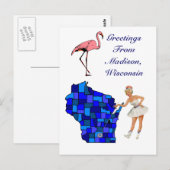 Retro Style Madison Wisconsin Briefkaart State Map (Voorkant / Achterkant)