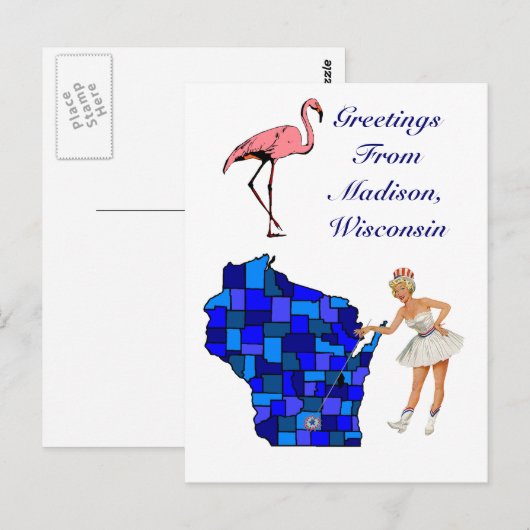 Retro Style Madison Wisconsin Briefkaart State Map (Voorkant / Achterkant)