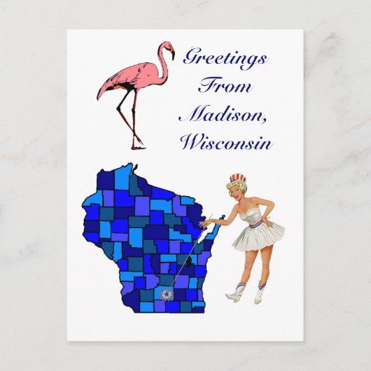 Retro Style Madison Wisconsin Briefkaart State Map (Voorkant)