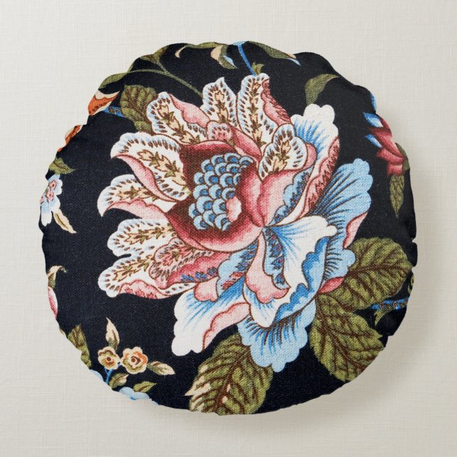 Retro Style Meerkleurig Bloemen Ornament Rond Kussen (Voorkant)