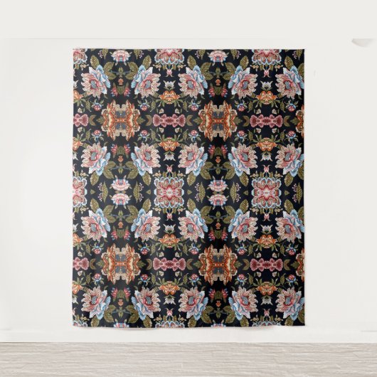 Retro Style Meerkleurig Bloemen Ornament Wandkleed (Voorkant)