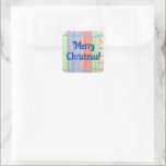 Retro Style Merry Christmas Label Sticker<br><div class="desc">Mijn originele digitale kunstwerk bestaat uit een retro wikkelpapierpatroon in vervaagde kleuren van aqua, roze en groen, nagebouwd tot een glitch art stijl, met grafische golvende lijnen en de woorden "Merry Christmas". Dit kan worden gebruikt voor uw cadeauzakken of dozen voor een feestelijk en vrolijk label, of voor scrapbooking en...</div>