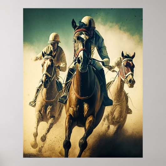 Retro Style Moody Horse Racing Jockey Poster (Voorkant)