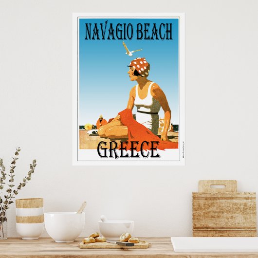 Retro Style Navagio Beach Greece Poster (Keuken)