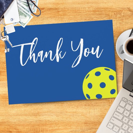 Retro Style Neon Blauw Theme Pickleball Verjaardag Bedankkaart