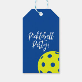 Retro Style Neon Blauw Theme Pickleball Verjaardag Cadeaulabel