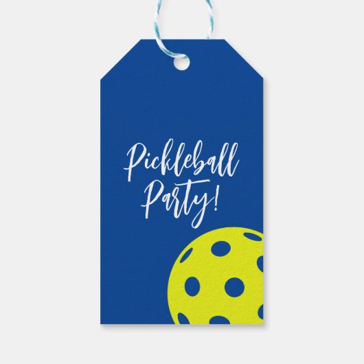Retro Style Neon Blauw Theme Pickleball Verjaardag Cadeaulabel (Achterkant)