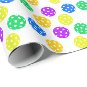 Retro Style Neon Blauw Theme Pickleball Verjaardag Cadeaupapier (Rol Hoek)