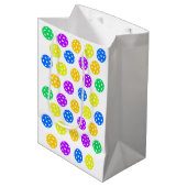 Retro Style Neon Blauw Theme Pickleball Verjaardag Medium Cadeauzakje (Voorkant Gekanteld)