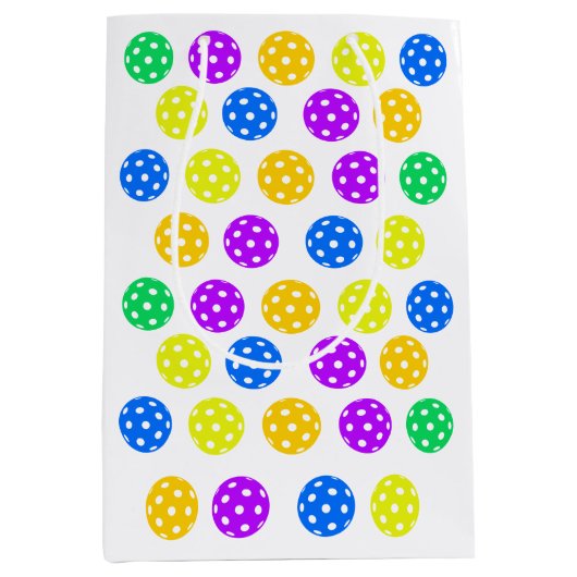 Retro Style Neon Blauw Theme Pickleball Verjaardag Medium Cadeauzakje (Voorkant)