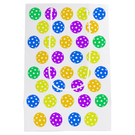 Retro Style Neon Blauw Theme Pickleball Verjaardag Medium Cadeauzakje (Achterkant)