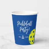 Retro Style Neon Blauw Theme Pickleball Verjaardag Papieren Bekers (Achterkant)