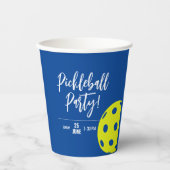 Retro Style Neon Blauw Theme Pickleball Verjaardag Papieren Bekers (Voorkant)