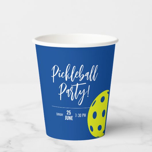 Retro Style Neon Blauw Theme Pickleball Verjaardag Papieren Bekers (Voorkant)