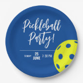 Retro Style Neon Blauw Theme Pickleball Verjaardag Papieren Bordje (Voorkant)