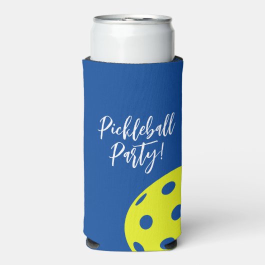 Retro Style Neon Blauw Theme Pickleball Verjaardag Seltzer Blikjeskoeler (Seltzer Voorkant)