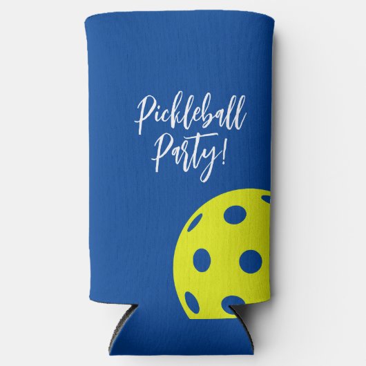 Retro Style Neon Blauw Theme Pickleball Verjaardag Seltzer Blikjeskoeler (Voorkant)