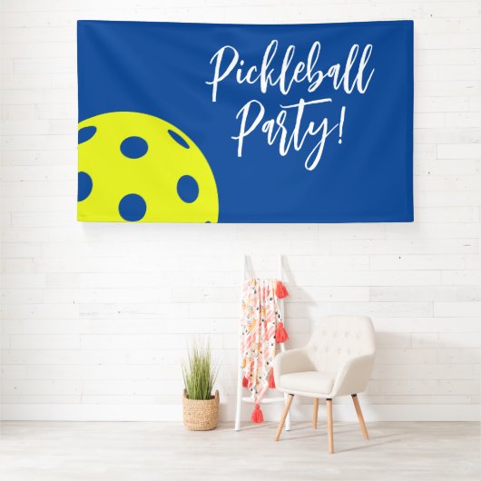Retro Style Neon Blauw Theme Pickleball Verjaardag Spandoek (Insitu)