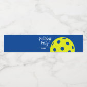 Retro Style Neon Blauw Theme Pickleball Verjaardag Waterfles Etiket (Enkel label)