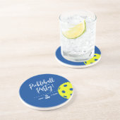 Retro Style Neon Blauw Theme Pickleball Verjaardag Zandsteen Onderzetter (Zijkant)