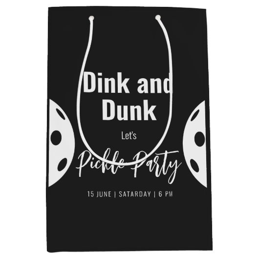 Retro Style Neon Zwart Thema Pickleball Verjaardag Medium Cadeauzakje (Voorkant)