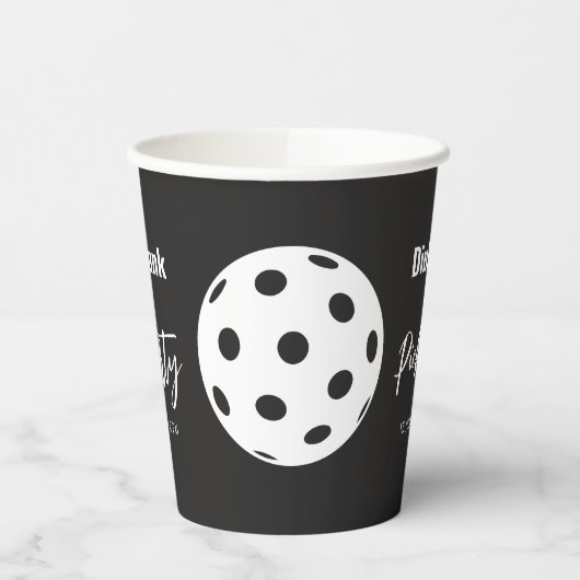 Retro Style Neon Zwart Thema Pickleball Verjaardag Papieren Bekers (Links)
