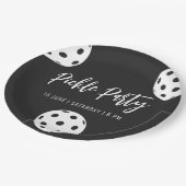 Retro Style Neon Zwart Thema Pickleball Verjaardag Papieren Bordje (Gekanteld)