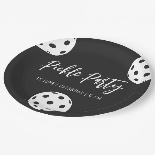 Retro Style Neon Zwart Thema Pickleball Verjaardag Papieren Bordje (Gekanteld)