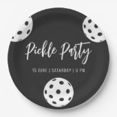 Retro Style Neon Zwart Thema Pickleball Verjaardag Papieren Bordje (Voorkant)