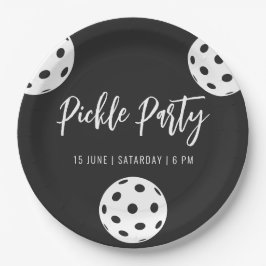 Retro Style Neon Zwart Thema Pickleball Verjaardag Papieren Bordje