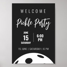 Retro Style Neon Zwart Thema Pickleball Verjaardag Poster