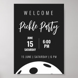 Retro Style Neon Zwart Thema Pickleball Verjaardag Poster
