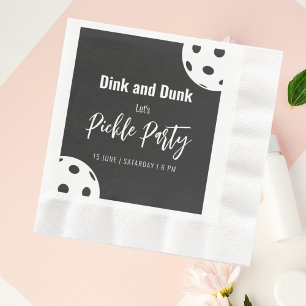 Retro Style Neon Zwart Thema Pickleball Verjaardag Servet