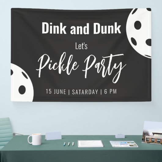 Retro Style Neon Zwart Thema Pickleball Verjaardag Spandoek (Beurs)