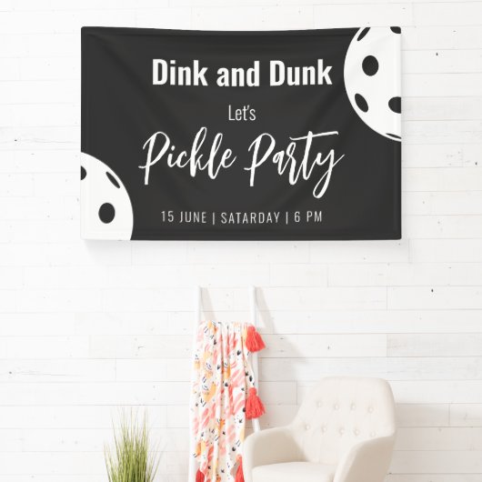 Retro Style Neon Zwart Thema Pickleball Verjaardag Spandoek (Insitu)