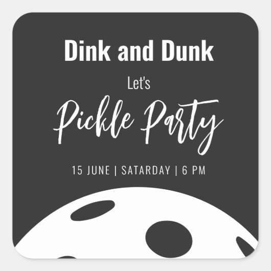 Retro Style Neon Zwart Thema Pickleball Verjaardag Vierkante Sticker (Voorkant)
