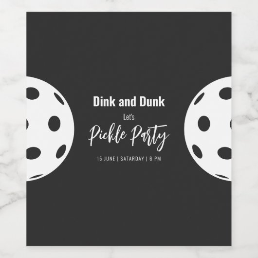 Retro Style Neon Zwart Thema Pickleball Verjaardag Wijn Etiket (Enkel label)