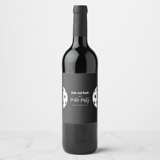 Retro Style Neon Zwart Thema Pickleball Verjaardag Wijn Etiket (Voorkant)